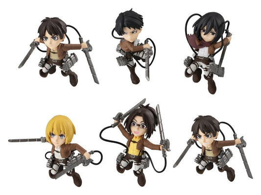 Attack on Titan Tobimas MegaHouse mini figure collection showing all six characters