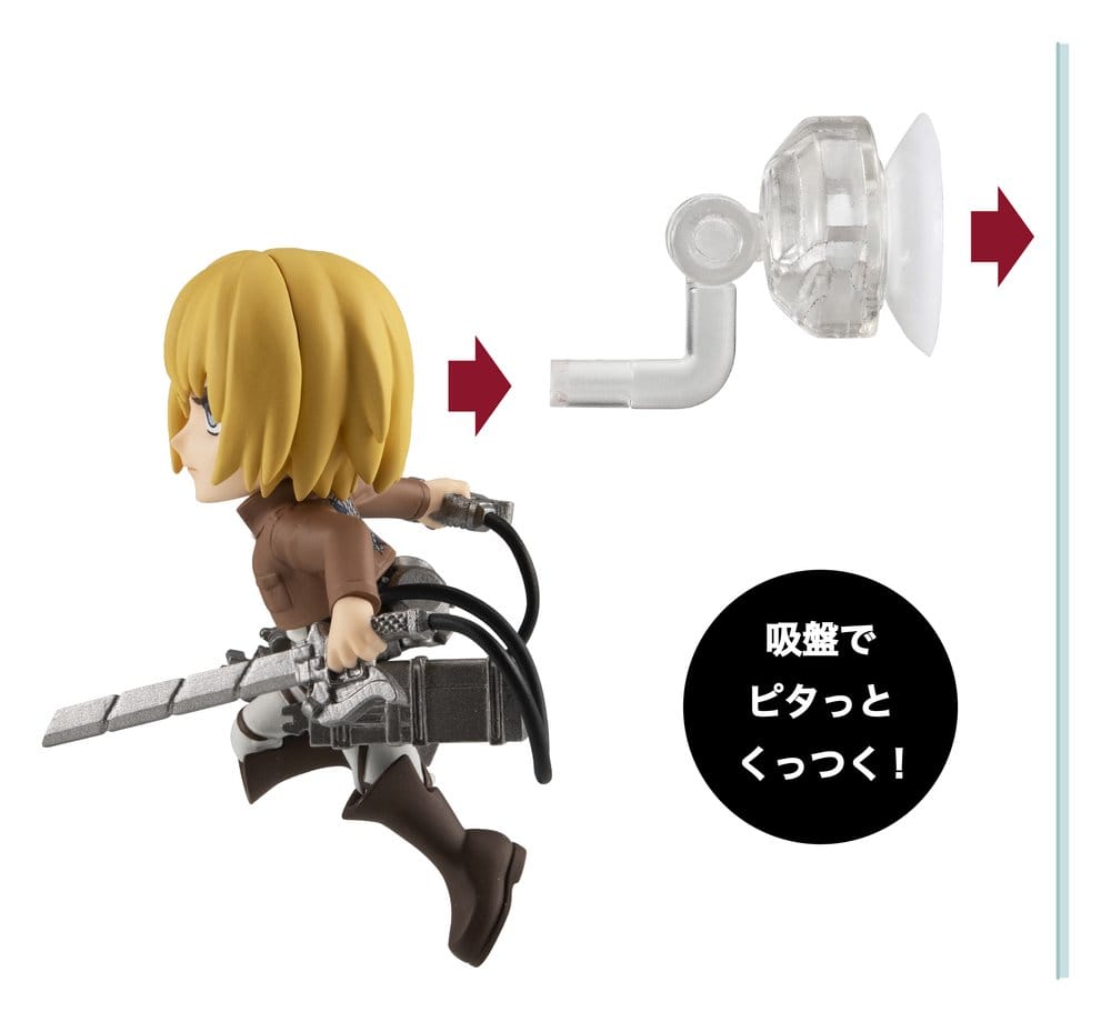 Attack on Titan Tobimas MegaHouse mini figure displayed with suction-cup support