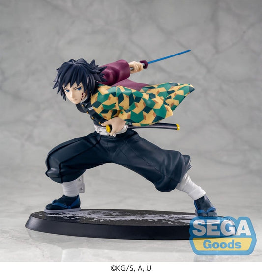 Demon Slayer Giyu Tomioka Xross Link figure by SEGA in a dynamic sword attack pose – front view