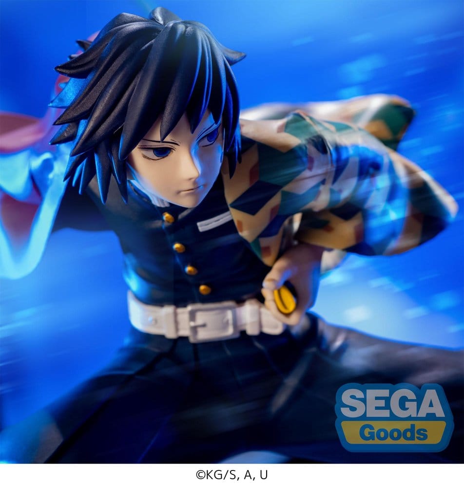 Giyu Tomioka SEGA Xross Link figure close-up showing his signature two-pattern haori