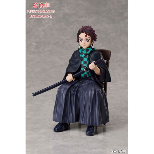 Demon Slayer Tanjiro Kamado seated figure by Aniplex holding his Nichirin sword – front view