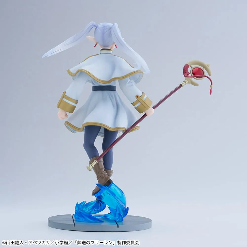 Frieren Luminasta SEGA figure showing silver twin-tail hair and white cloak – back view