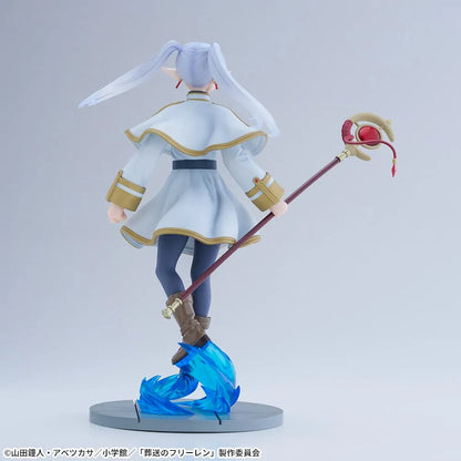 Frieren Luminasta SEGA figure showing silver twin-tail hair and white cloak – back view