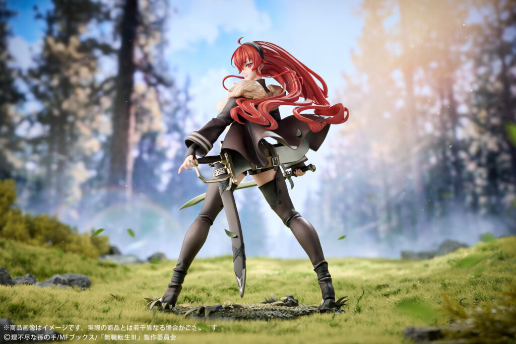 Eris Boreas Greyrat Hobby Sakura figure showing long red hair and adventurer outfit – back view