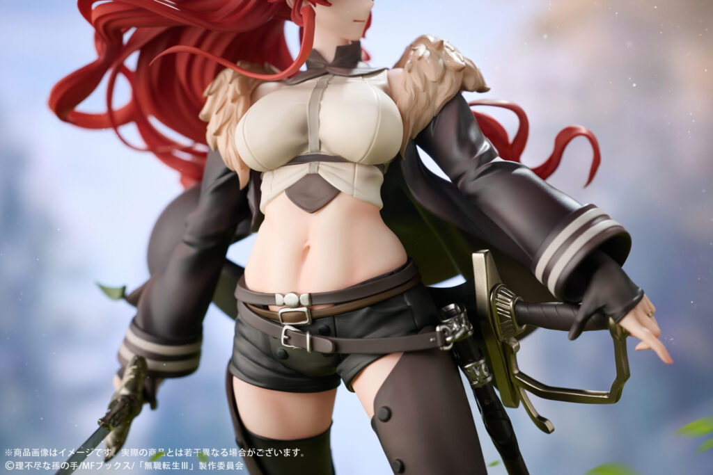 Close-up of Eris Boreas Greyrat Hobby Sakura figure showing fur-trimmed outfit and belt details